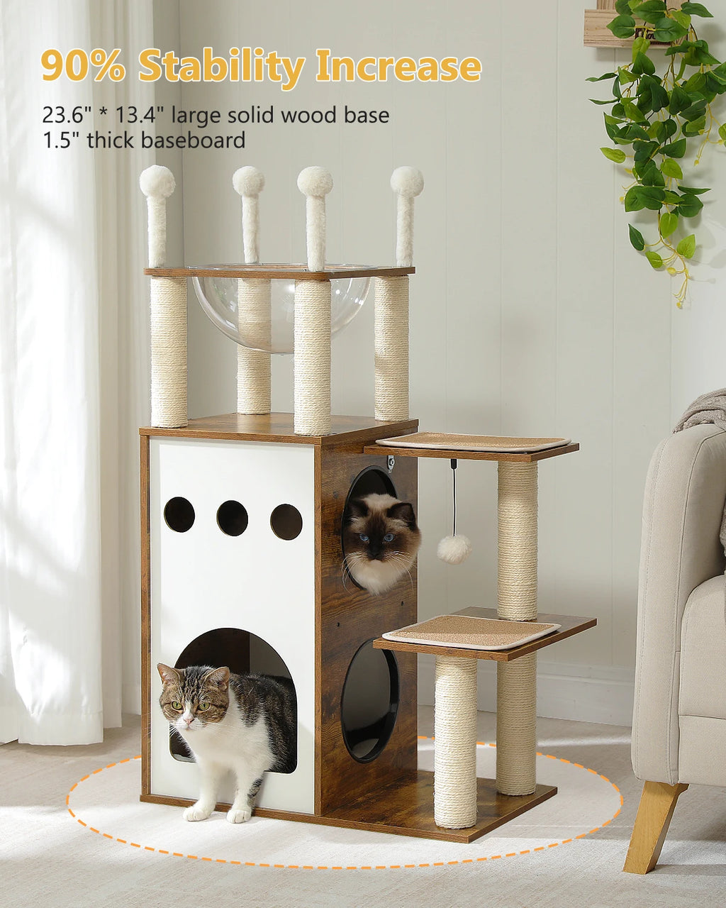 Pawtailed 🐾 Modern Wood Cat Tree – Extra Tall Indoor Castle for Stylish Home