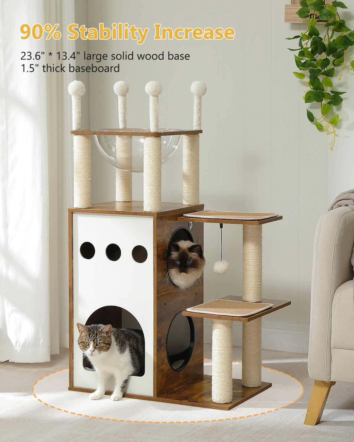 Pawtailed 🐾 Modern Wood Cat Tree – Extra Tall Indoor Castle for Stylish Home