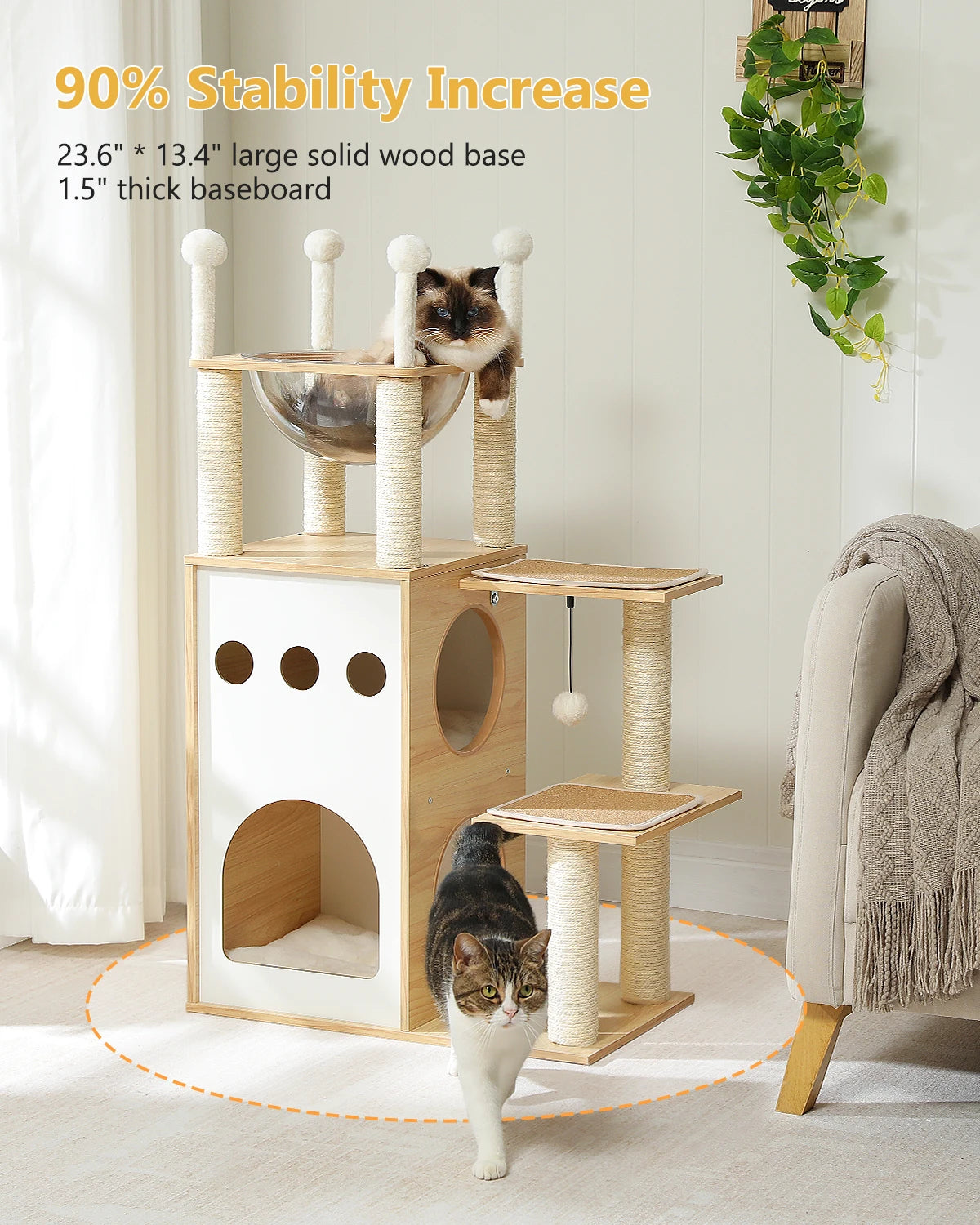 Pawtailed 🐾 Modern Wood Cat Tree – Extra Tall Indoor Castle for Stylish Home