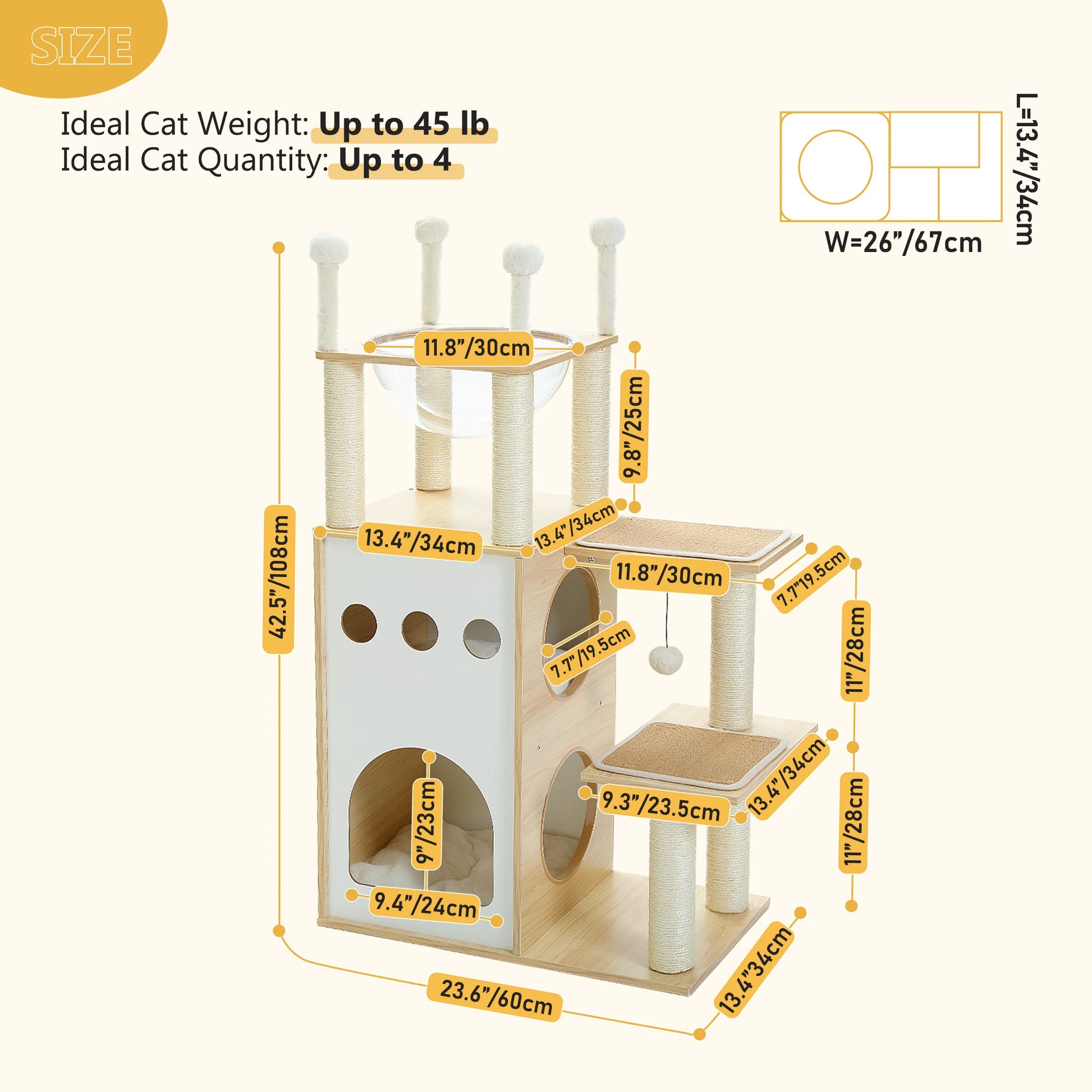 Pawtailed 🐾 Modern Wood Cat Tree – Extra Tall Indoor Castle for Stylish Home