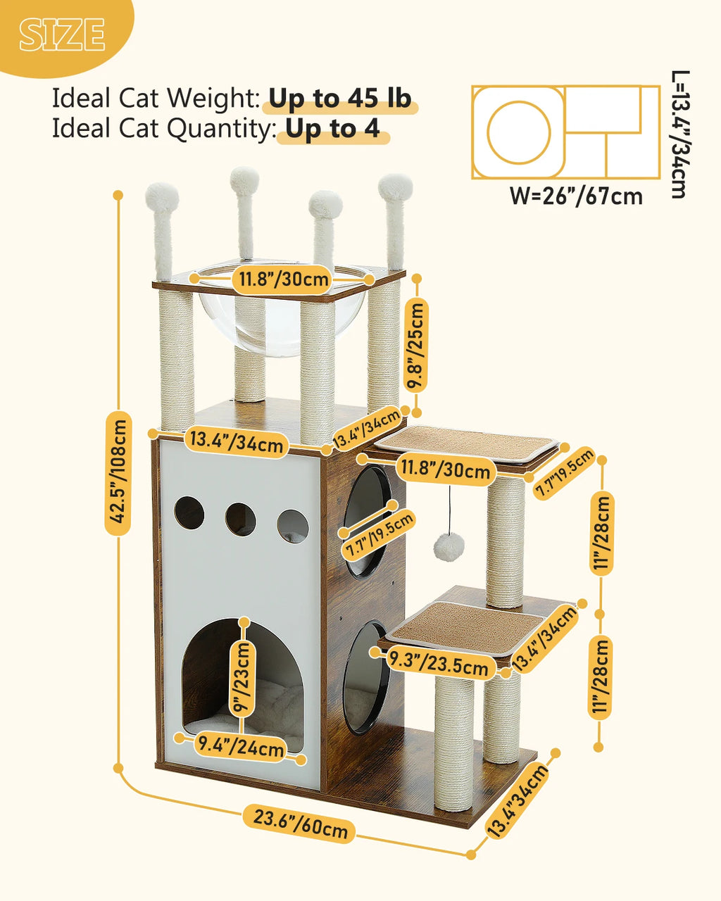 Pawtailed 🐾 Modern Wood Cat Tree – Extra Tall Indoor Castle for Stylish Home