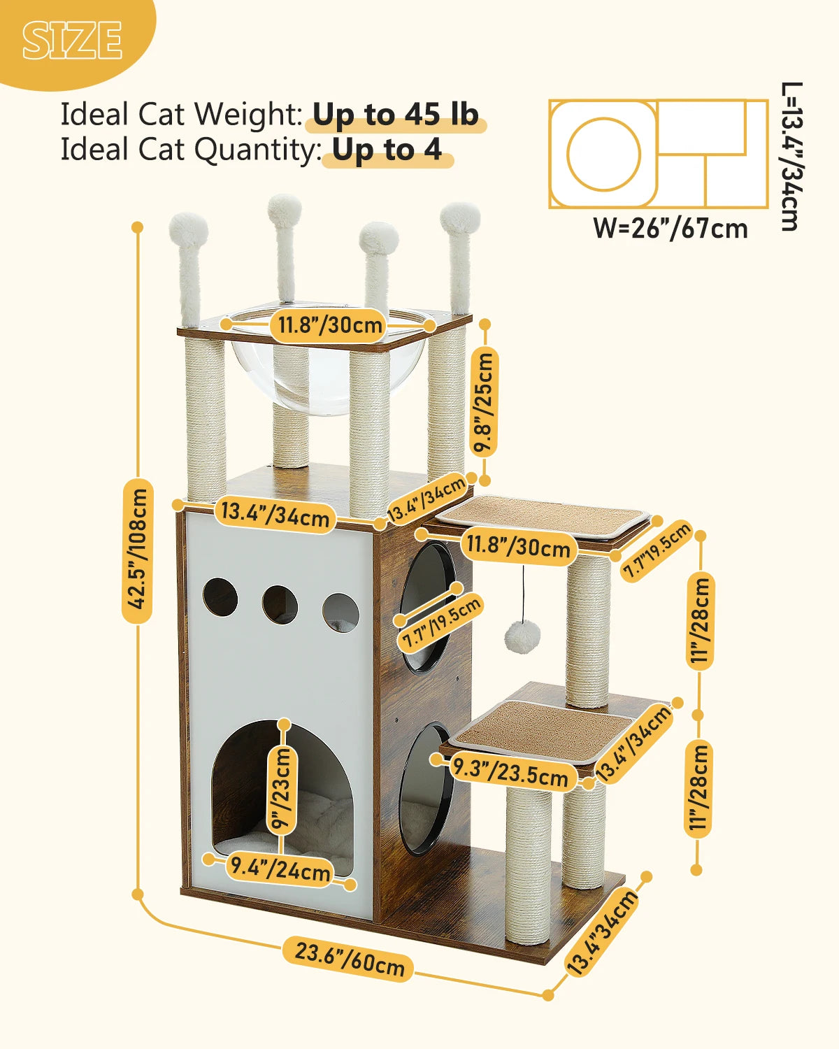 Pawtailed 🐾 Modern Wood Cat Tree – Extra Tall Indoor Castle for Stylish Home