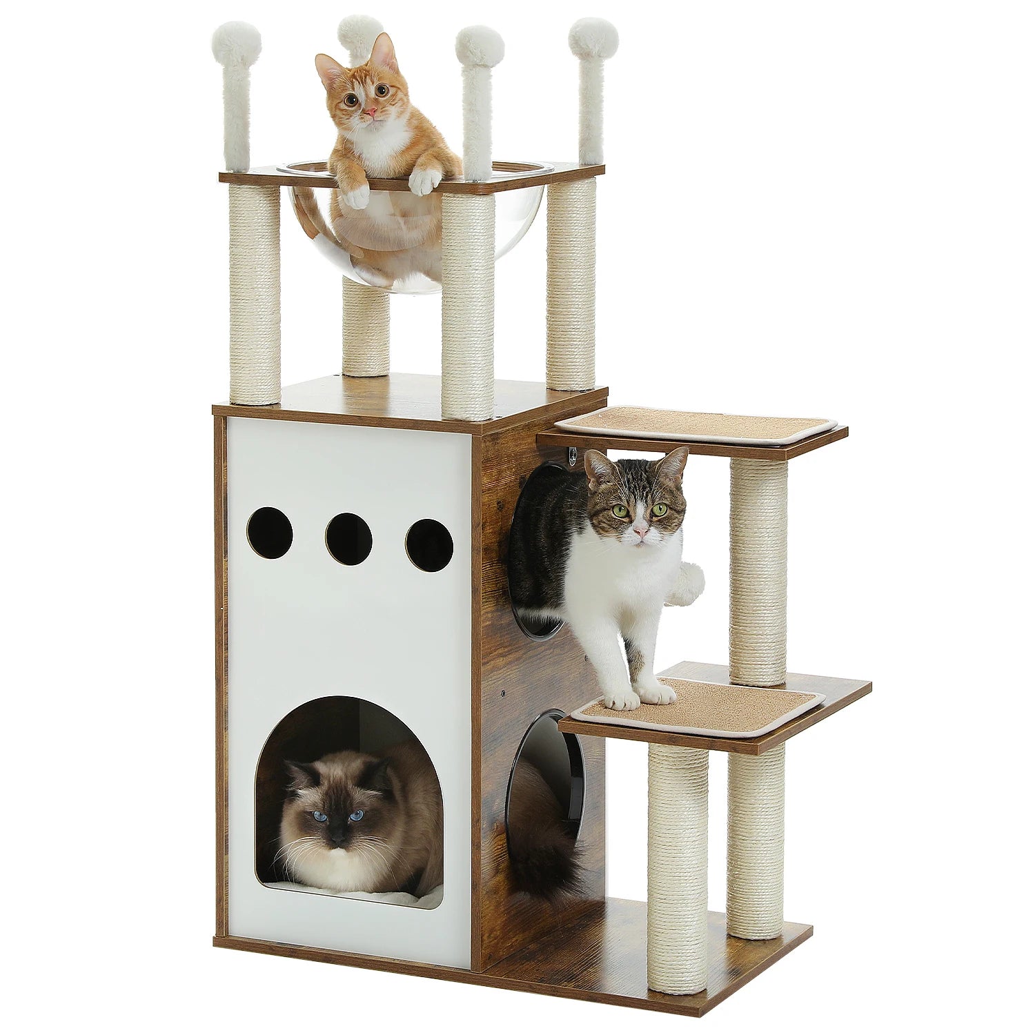 Pawtailed 🐾 Modern Wood Cat Tree – Extra Tall Indoor Castle for Stylish Home