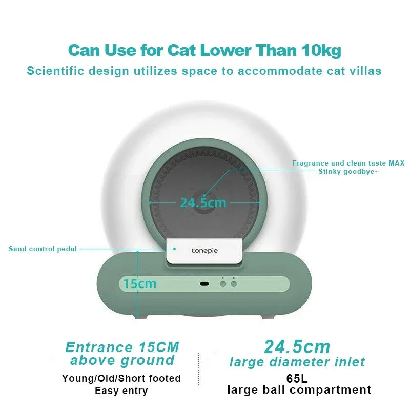 TONEPTE 2.0 Automatic Smart Cat Litter Box Self Cleaning Large Toilet  Cat Sandbox Electronic Pet Toilet