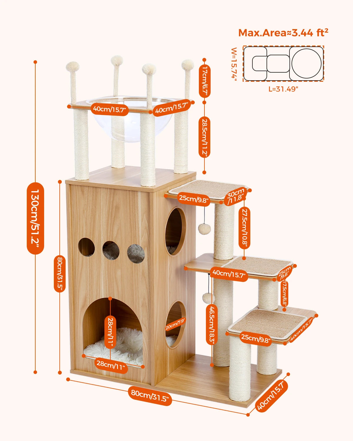 Pawtailed 🐾 Modern Wood Cat Tree – Extra Tall Indoor Castle for Stylish Home