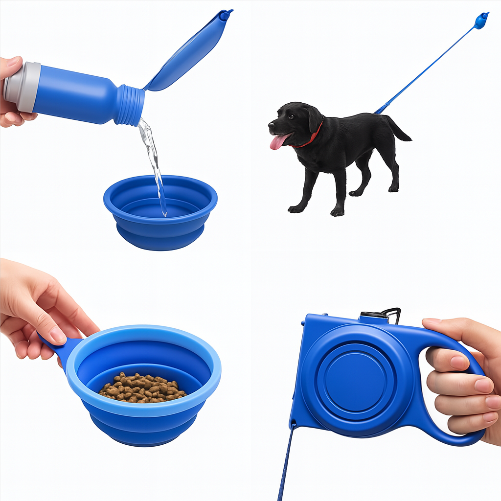 4 in 1 dog leash with built-in water bottle, collapsible bowl, waste bag holder, and leash